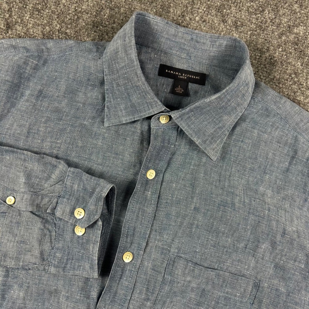 Banana Republic Linen Blend Button-Down Shirt in Light Blue